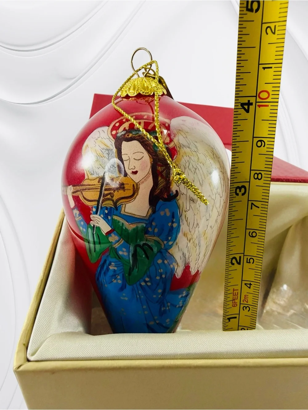 Pier 1 Imports Li Bien Christmas Ornament Angel Playing Violin 2017 Teardrop Red